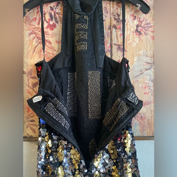 VINTAGE 70S 80S DRESS SEQUIN MINI DRESS HIGH NECK GEOMETRIC SHAPES SMALL - Picture 10 of 16